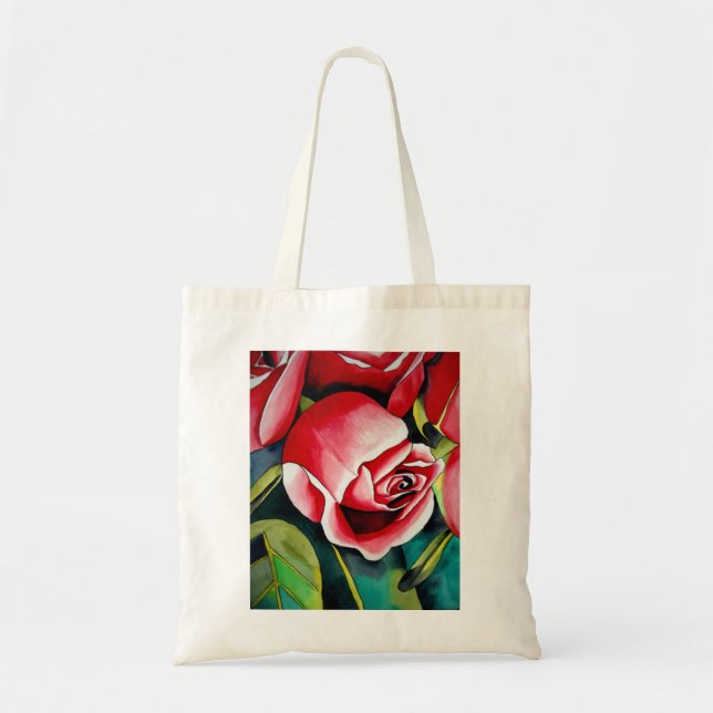 Pink Rosebud watercolor painting art flower Tote Bag (Front)