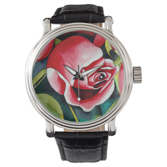 Pink Rosebud watercolor painting art flower Watch (Front)