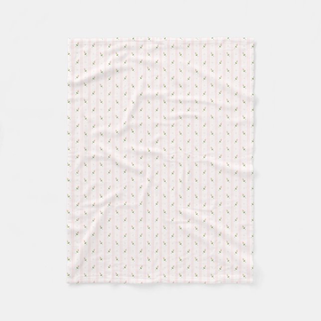 Pink Rosebuds and Stripes Fleece Blanket (Front)