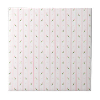 Pink Rosebuds and Stripes Tile