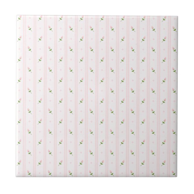 Pink Rosebuds and Stripes Tile (Front)