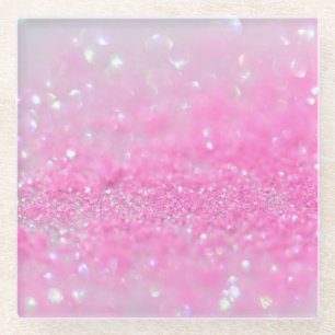 Pink Rosegold Sparkle Baby Girl Glitter Glass Coaster