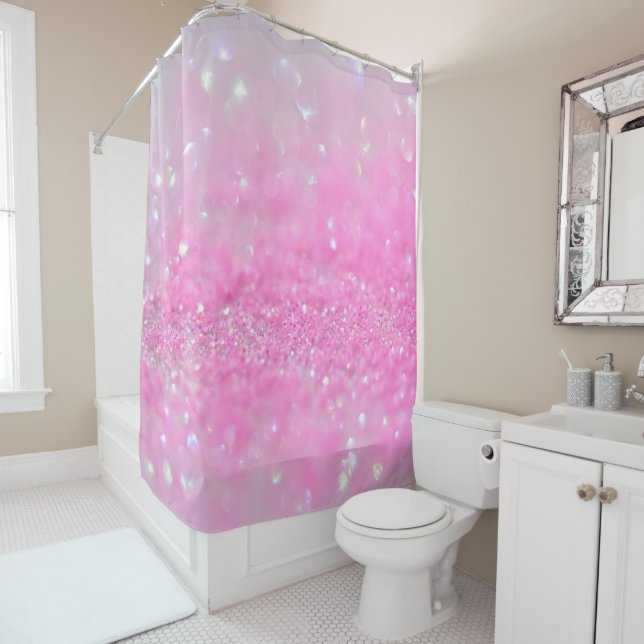 Pink Rosegold Sparkle Baby Girl Glitter Shower Curtain (In Situ)