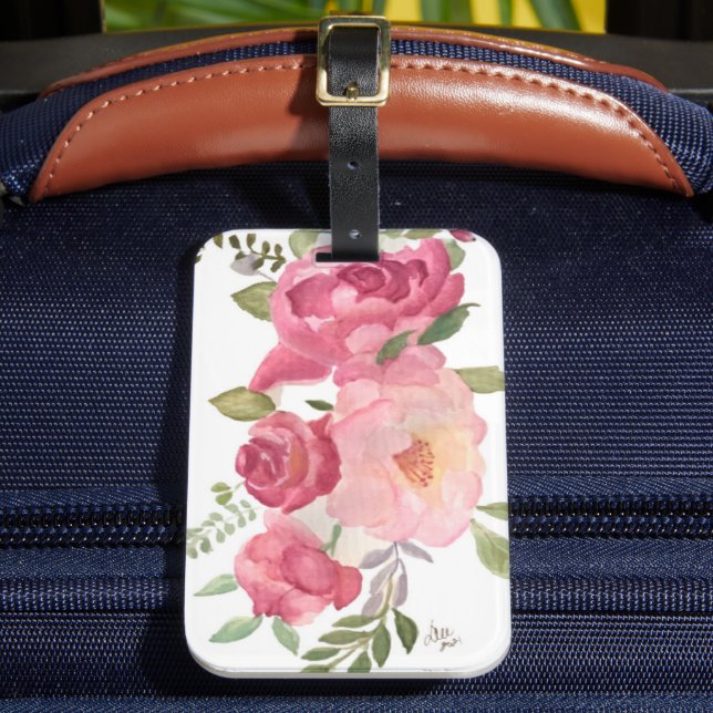 Pink Roses Acrylic Luggage Tag (Front Insitu 2)