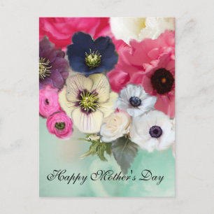 PINK ROSES AND ANEMONE FLOWERS MOTHER'S DAY POSTCARD