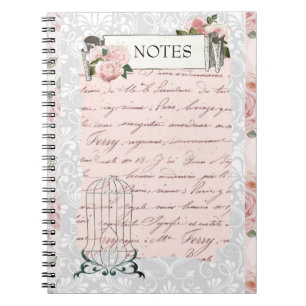 Pink Roses and Antique Writings Notebook