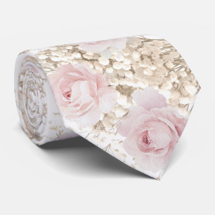 pink roses and baby's breath pattern tie