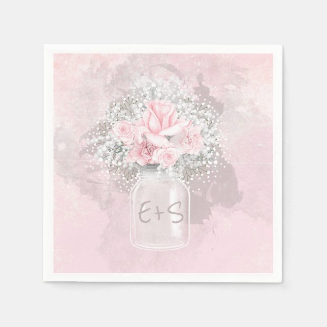 Pink Roses and Baby's Breath Wedding Napkin (Front)