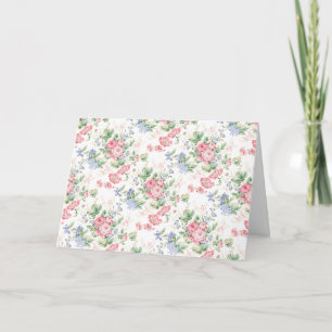 Pink Roses and Blue Blooms on White Card