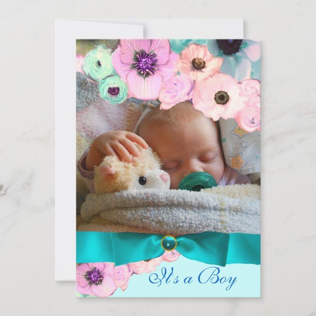 PINK ROSES  AND BLUE BOW PHOTO TEMPLATE MONOGRAM (Front)