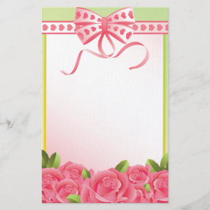 Pink Roses and Bow Stationary Stationery