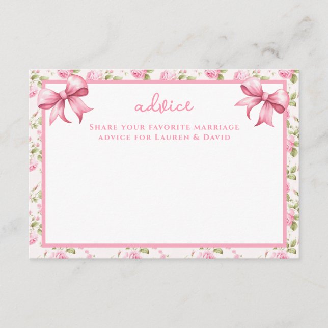 Pink Roses and Bows Coquette Advice Cards (Front)