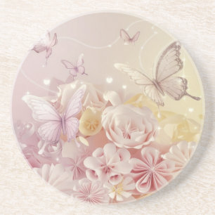 Pink Roses and Butterflies Coaster