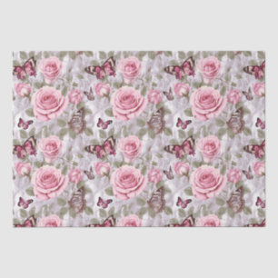 Pink Roses and Butterflies Watercolor Floral Tissue Paper