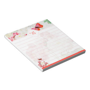 Pink roses and butterfly notepad