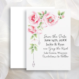 Pink Roses and Diamonds Floral Wedding Save The Date