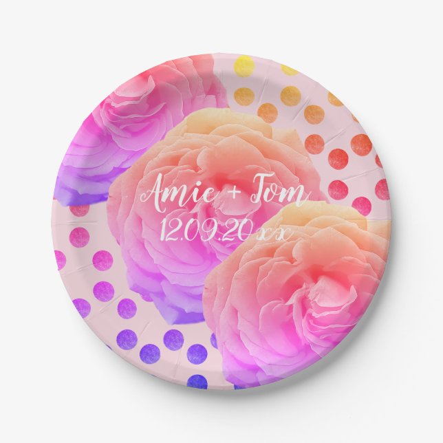 Pink Roses and Dots, Save the Date,Paper Plate (Front)