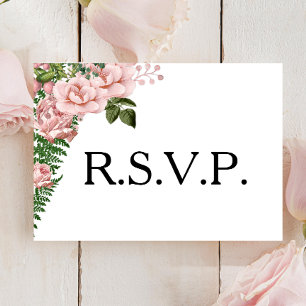 Pink Roses and Ferns Wedding RSVP Card