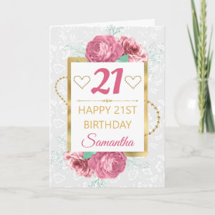 Pink Roses and Gold Foil Birthday Card