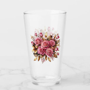 Pink Roses And Golden Leaves  Glass