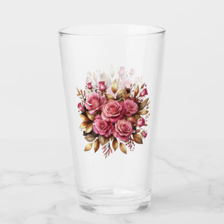Pink Roses And Golden Leaves  Glass