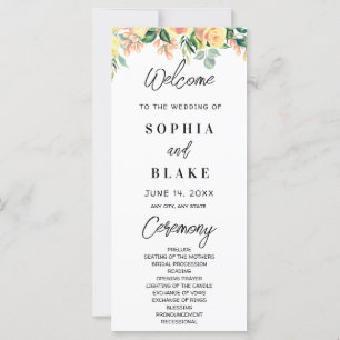 Pink Roses and Green Greenery Wedding Program