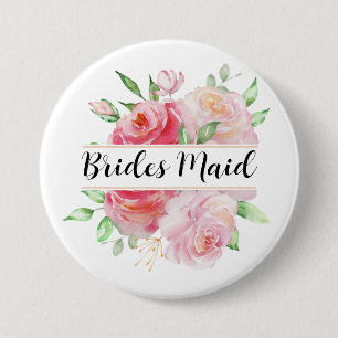 Pink Roses and Greenery Floral Monogram 7.5 Cm Round Badge