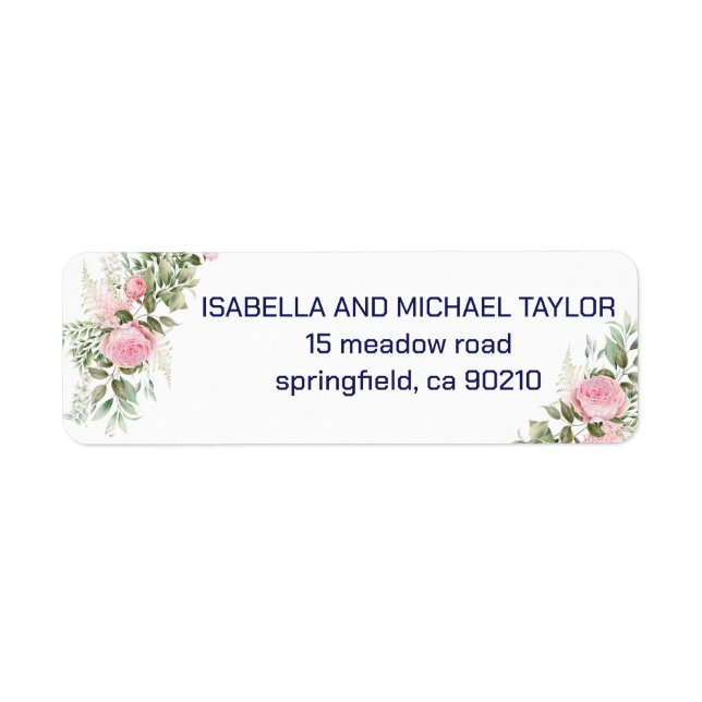Pink Roses and Greens Custom Return Address Label  (Front)