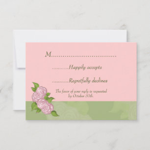Pink Roses and Heart Romantic RSVP Card