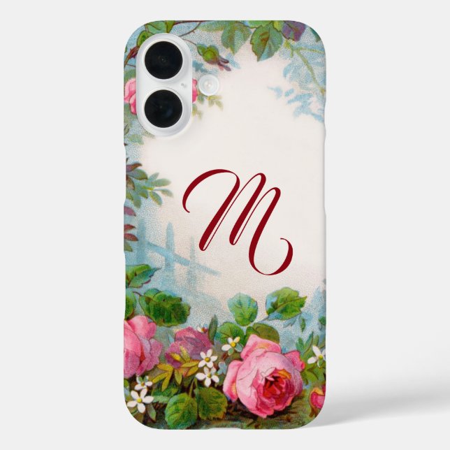 PINK ROSES AND JASMINES FLORAL MONOGRAM Case-Mate iPhone CASE (Back)