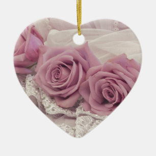 Pink Roses And Lace Still Life Ornament