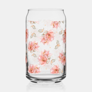 Pink Roses and Leaves Can Glass