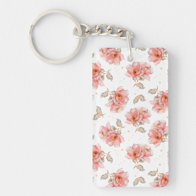 Pink Roses and Leaves Key Ring (Front)