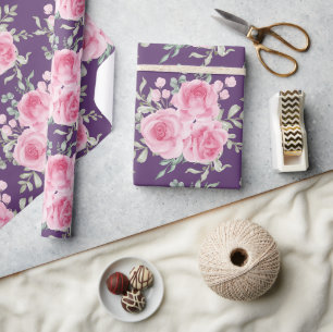 Pink Roses and Leaves Wrapping Paper