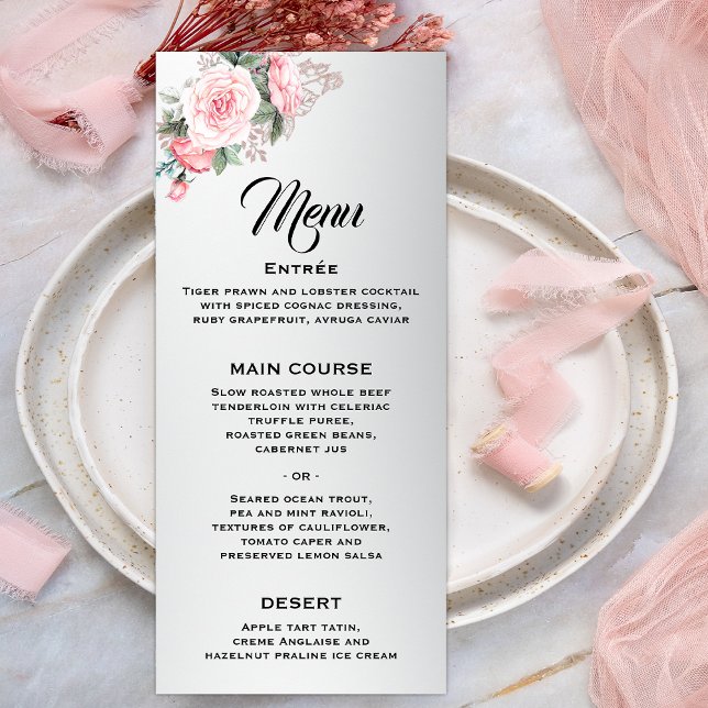 Pink Roses and Luxe Silver Wedding Menu (Creator Uploaded)