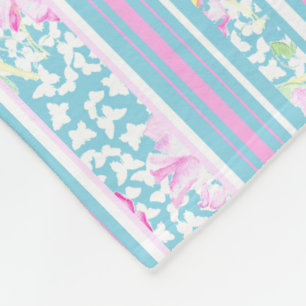 Pink Roses and Matching Stripes Fleece Blanket