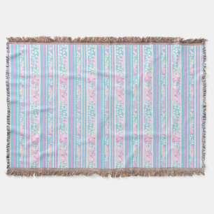 Pink Roses and Matching Stripes Throw Blanket