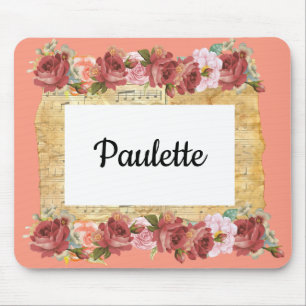 Pink Roses and Music Custom Vintage Mouse Pad