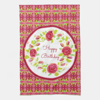 Pink Roses And Patterned Tea Towel
