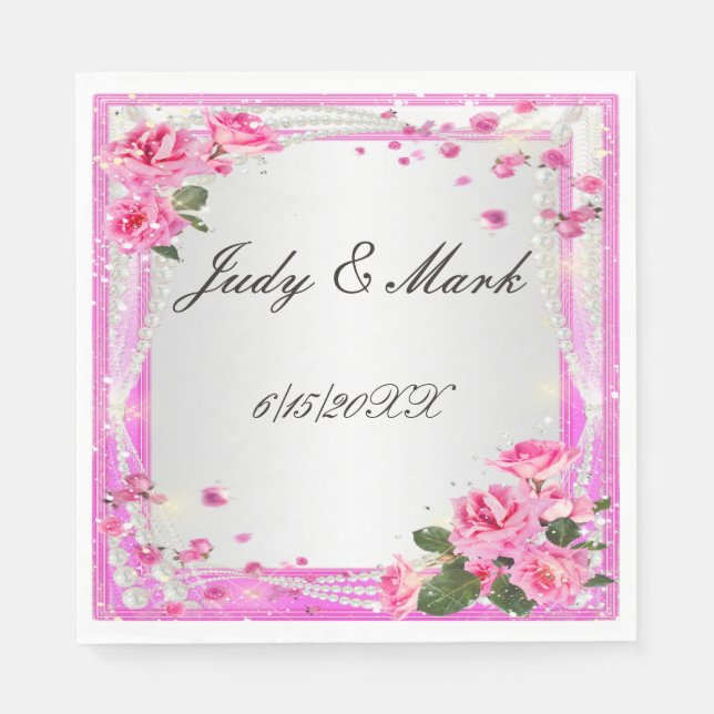 Pink Roses And Pearls Paper Napkins (Front)