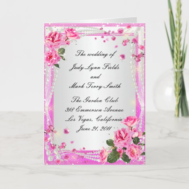 Pink Roses And Pearls Program Card (Front)