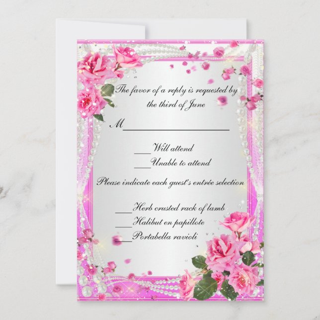Pink Roses And Pearls Response Card (Front)