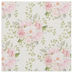 Pink Roses and Peonies Striped Pattern Fabric