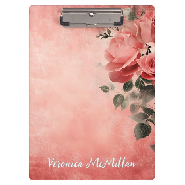 Pink Roses and Pink Background Clipboard (Front)