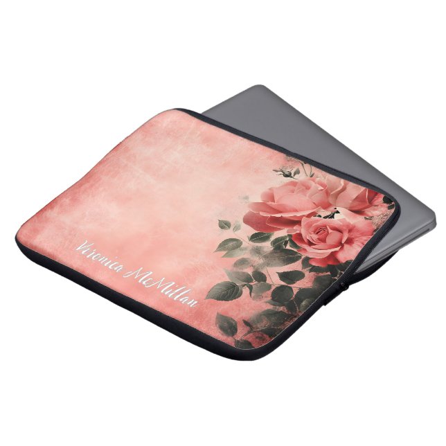 Pink Roses and Pink Background Laptop Sleeve (Front Top)