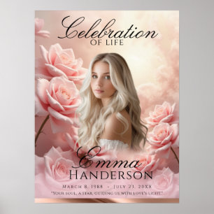 Pink Roses and Rose Gold Funeral welcome sign