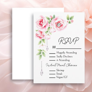 Pink Roses and Sage Green Foliage RSVP Enclosure Card