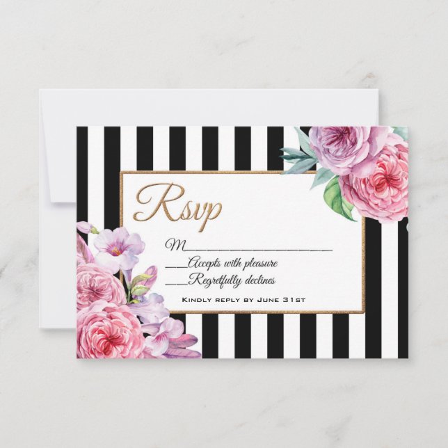 Pink Roses and Stripes RSVP Card (Front)