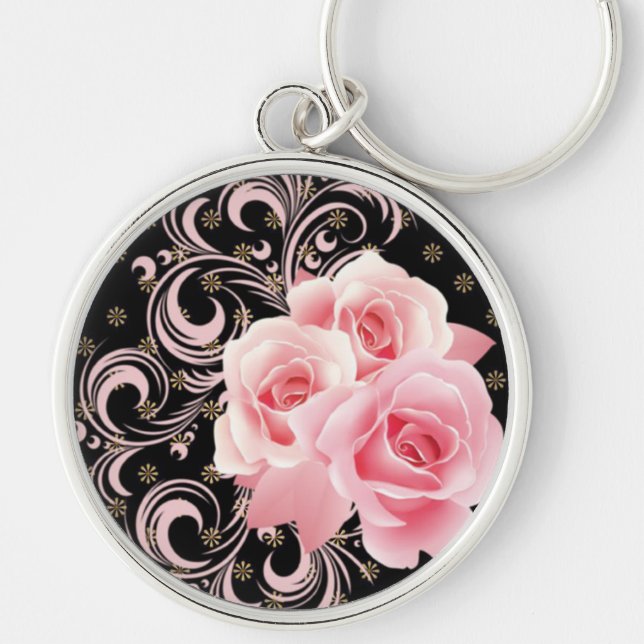 Pink Roses and Swirls Key Ring (Front)