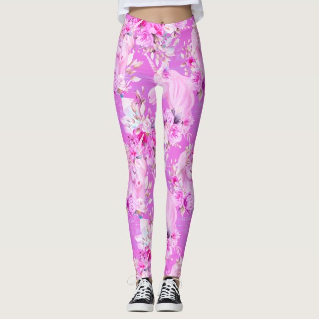 Pink Roses and Unicorns Leggings (Front)